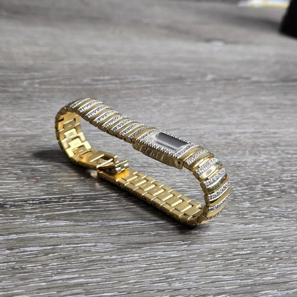 Wittnauer Womens Gold Tone Rectangle Watch Crystal Accent Bracelet Vintage Swiss